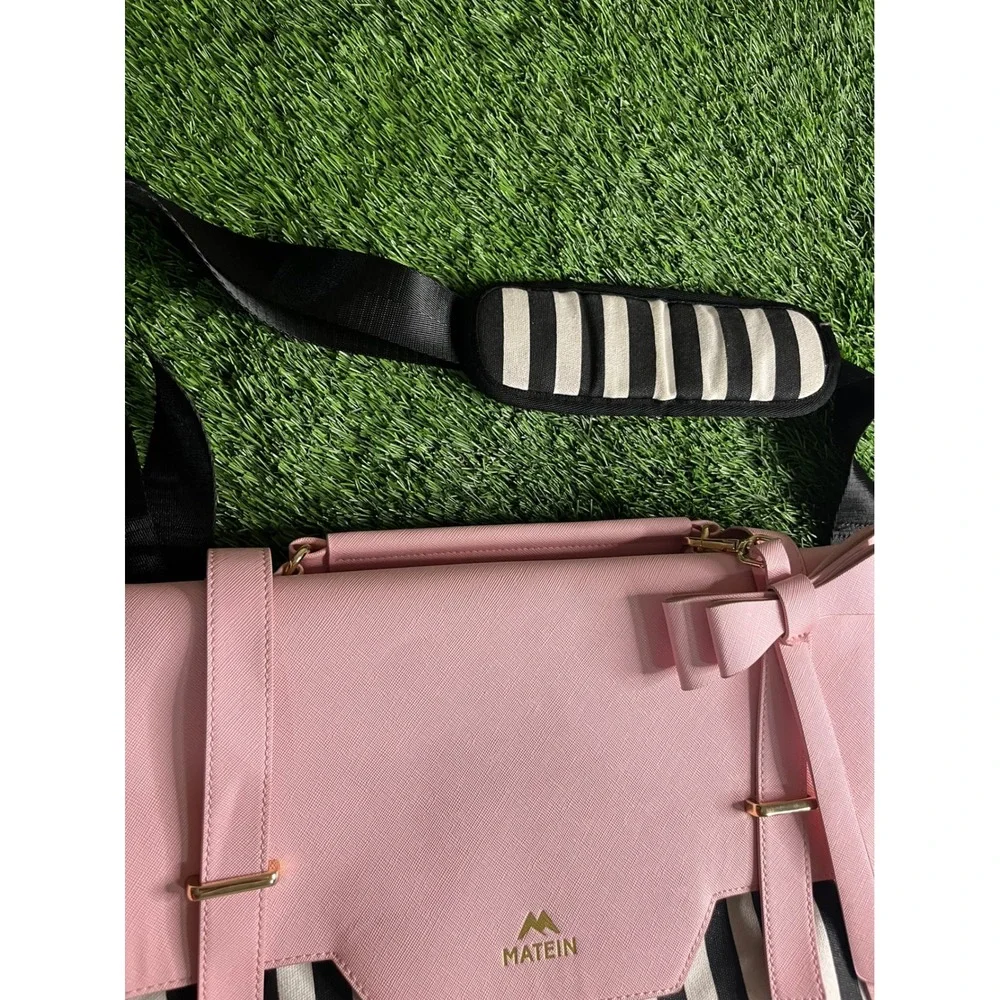 MATEIN Laptop Bag Womens Large Pink Striped Bow Canvas Faux Leather Messenger
